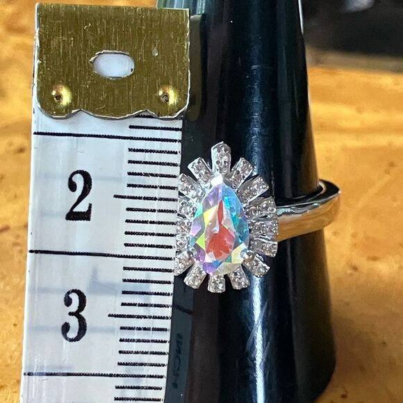 Aurora Borealis Mystic Topaz Sterling Silver Halo Ring Size 10 - Picture 6 of 8